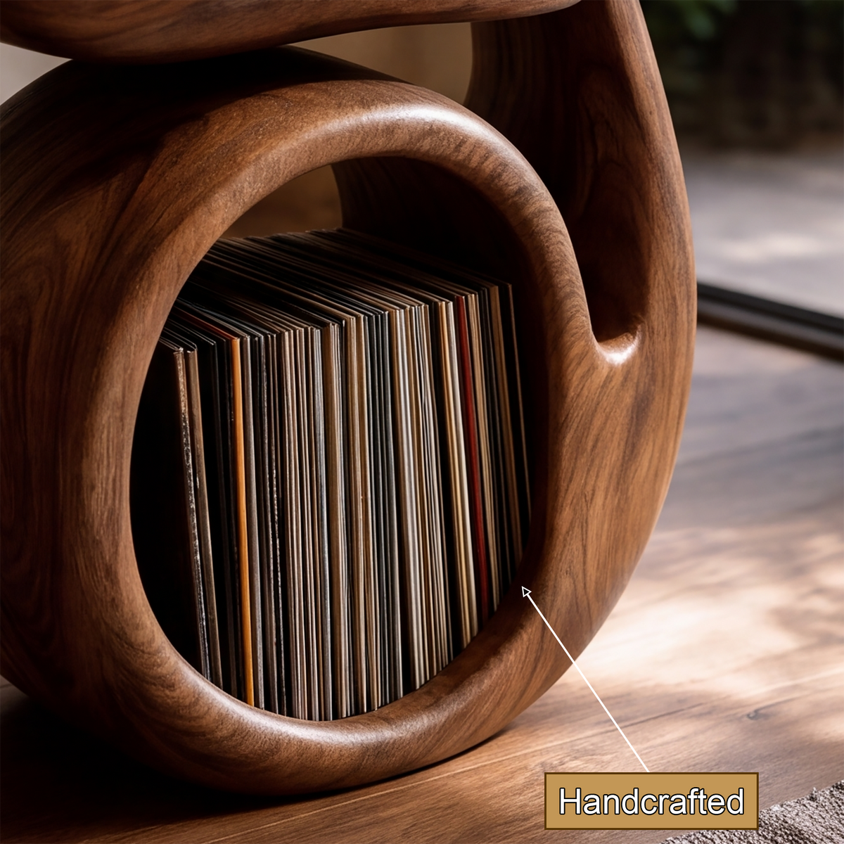 Cadenzia Musical Note Sculpted Handcrafted Record Player Stand With Storage - Timberustic Record Player Stand With Storage