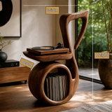 Cadenzia Musical Note Sculpted Handcrafted Record Player Stand With Storage - Timberustic Record Player Stand With Storage