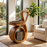 Cadenzia Musical Note Sculpted Handcrafted Record Player Stand With Storage Teak - Timberustic Record Player Stand With Storage