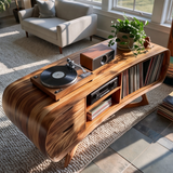Cadovra Rounded Sculpted Handcrafted Record Player Stand With Storage - Timberustic Record Player Stand With Storage