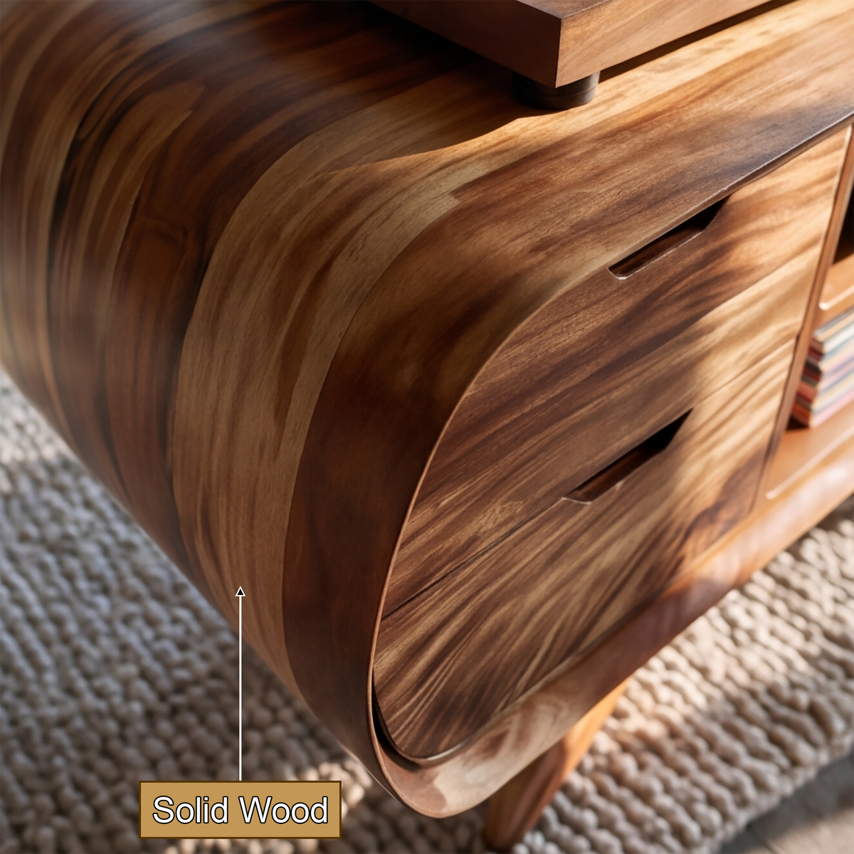 Cadovra Rounded Sculpted Handcrafted Record Player Stand With Storage - Timberustic Record Player Stand With Storage