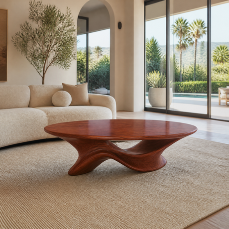 Caelivra Sculpted Handcrafted Round Coffee Table Mahogany - Timberustic Coffee Table