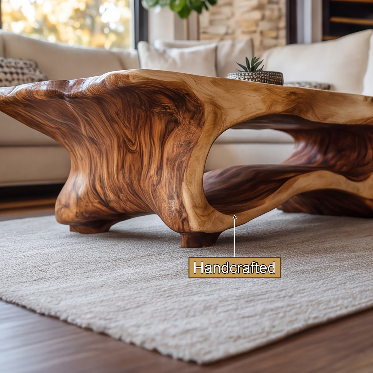 Caelora Live Edge Sculpted Coffee Table by Timberustic — handcrafted details