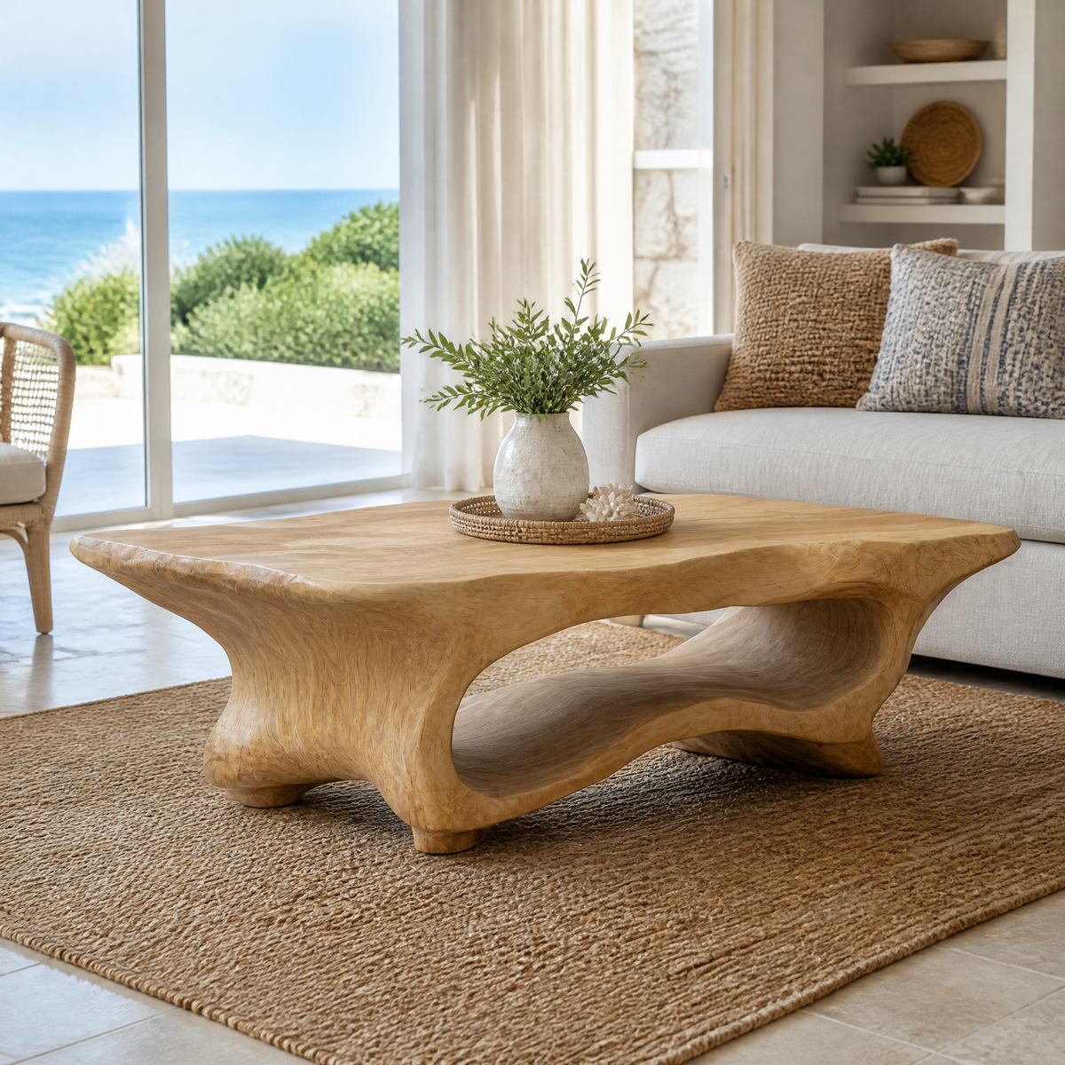 Caelora Live Edge Sculpted Coffee Table by Timberustic — Natural Oak finish