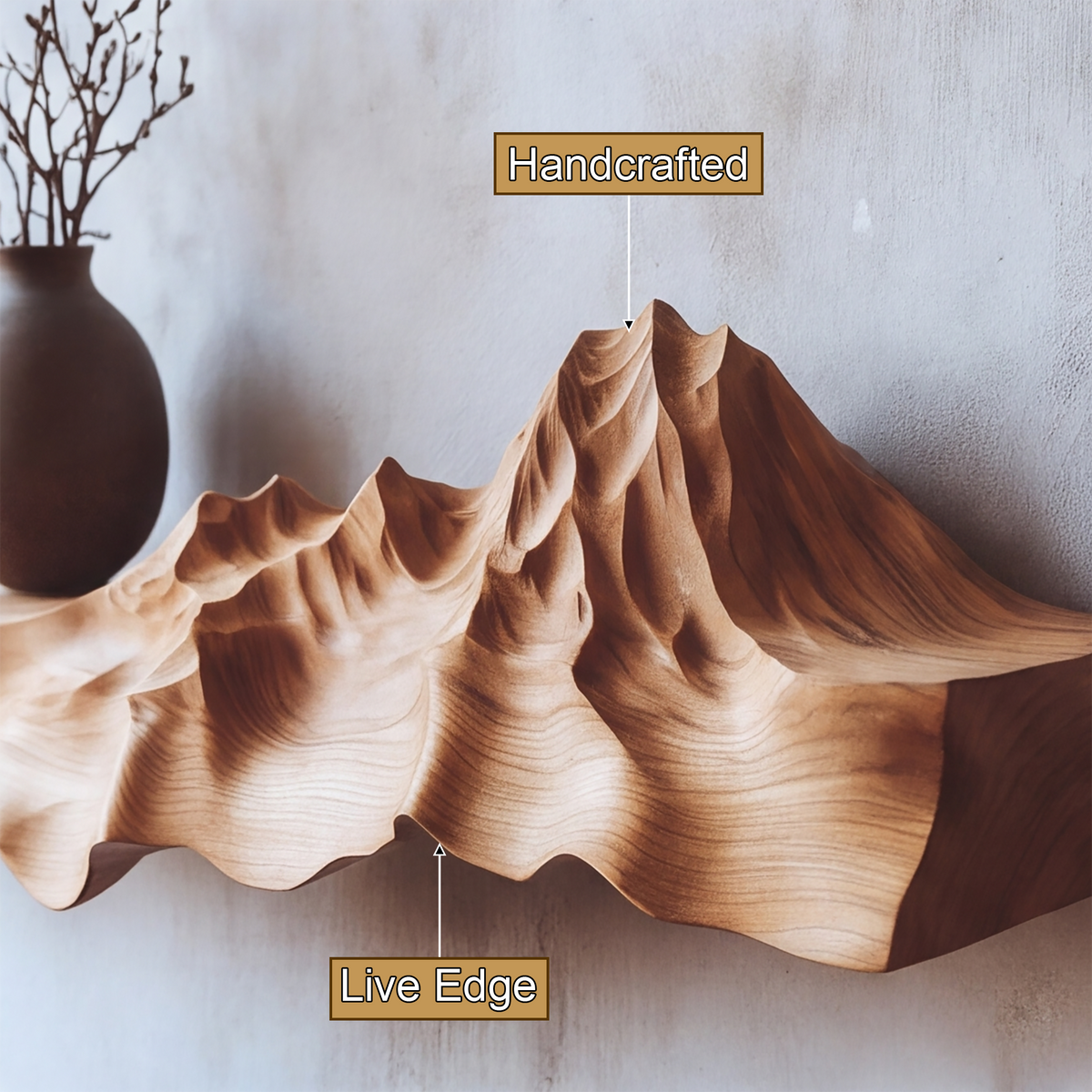 Caelridge Sculpted Topographic Mountain Handcrafted Floating Shelf - Timberustic Floating Shelf