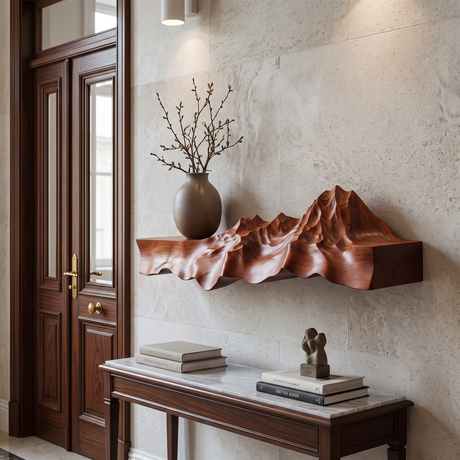 Caelridge Sculpted Topographic Mountain Handcrafted Floating Shelf Mahogany - Timberustic Floating Shelf