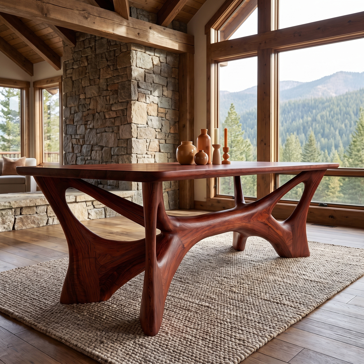 Caelvane Sculpted Branch Base Handcrafted Dining Table Mahogany - Timberustic Dining Table