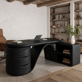 Caelvara Sculpted Arch Handcrafted Desk with Drawers Black - Timberustic Desk With Drawers