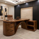 Caelvara Sculpted Arch Handcrafted Desk with Drawers Brown - Timberustic Desk With Drawers