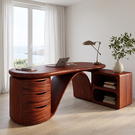Caelvara Sculpted Arch Handcrafted Desk with Drawers Mahogany - Timberustic Desk With Drawers