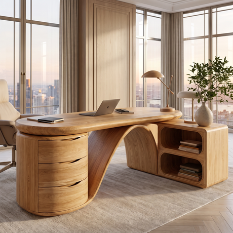 Caelvara Sculpted Arch Handcrafted Desk with Drawers Natural Oak - Timberustic Desk With Drawers