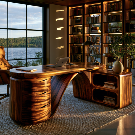 Caelvara Sculpted Arch Handcrafted Desk with Drawers - Timberustic Desk With Drawers