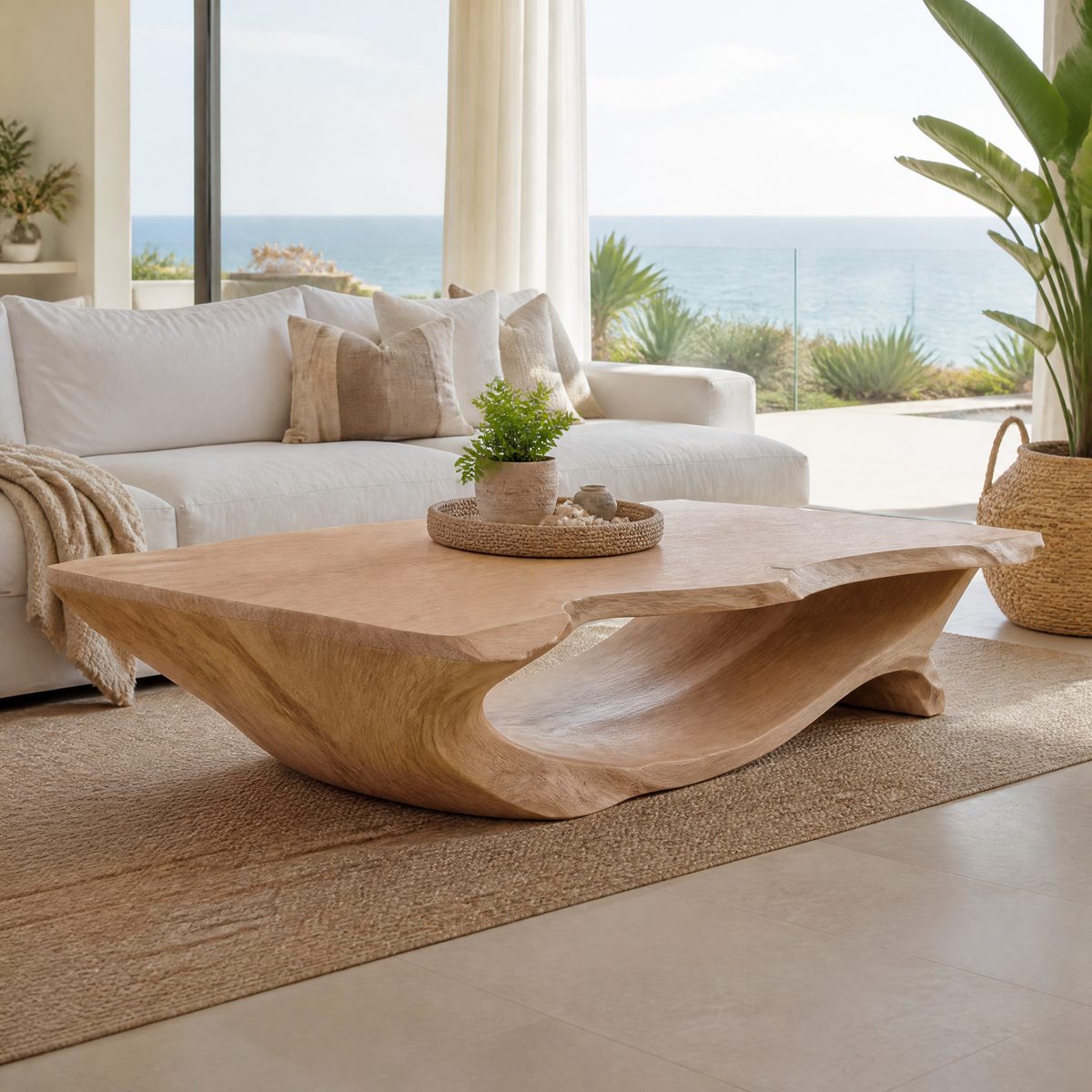 Caelvero Live Edge Sculpted Coffee Table by Timberustic — Natural Oak finish