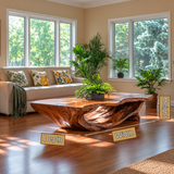 Caelvero Live Edge Sculpted Coffee Table by Timberustic — product dimensions