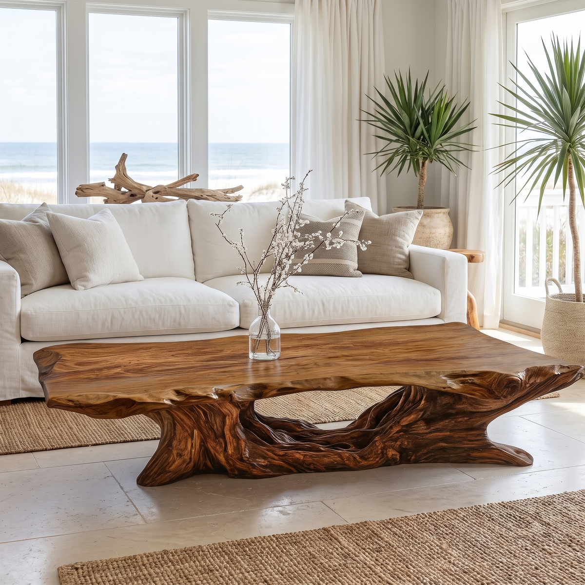 Caelvora Live Edge Sculpted Coffee Table by Timberustic — Brown finish