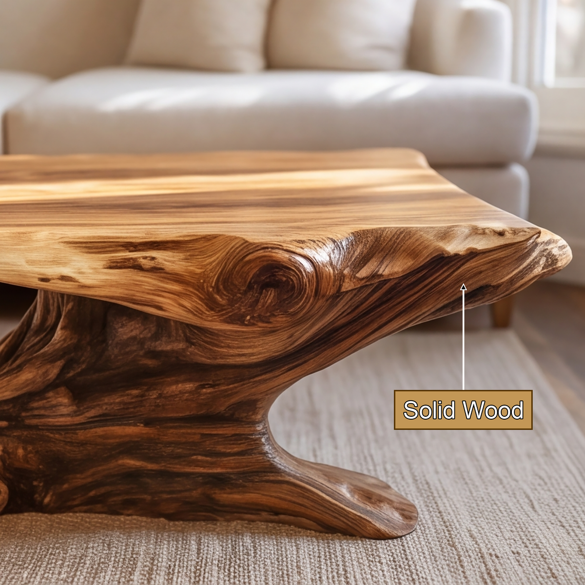 Caelvora Live Edge Sculpted Coffee Table by Timberustic — solid wood detail