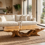 Caelvora Live Edge Sculpted Coffee Table by Timberustic — Teak finish