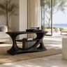 Caevorin Flowing Sculpted Handcrafted Record Player Stand With Storage Black - Timberustic Record Player Stand With Storage