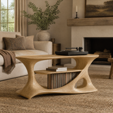 Caevorin Flowing Sculpted Handcrafted Record Player Stand With Storage Natural Oak - Timberustic Record Player Stand With Storage