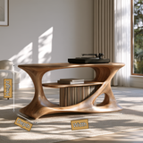 Caevorin Flowing Sculpted Handcrafted Record Player Stand With Storage - Timberustic Record Player Stand With Storage