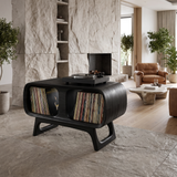 Caldova Sculpted Rounded Frame Handcrafted Record Player Stand With Storage Black - Timberustic Record Player Stand With Storage