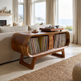 Caldova Sculpted Rounded Frame Handcrafted Record Player Stand With Storage Brown - Timberustic Record Player Stand With Storage