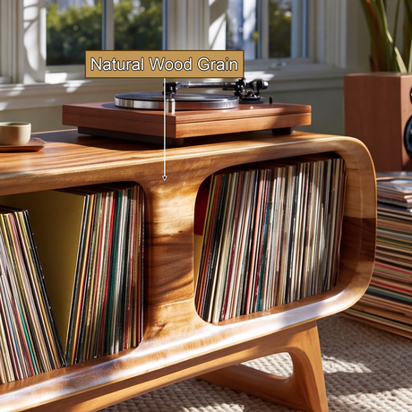 Caldova Sculpted Rounded Frame Handcrafted Record Player Stand With Storage - Timberustic Record Player Stand With Storage