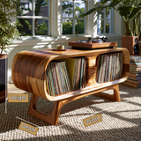 Caldova Sculpted Rounded Frame Handcrafted Record Player Stand With Storage - Timberustic Record Player Stand With Storage