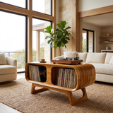 Caldova Sculpted Rounded Frame Handcrafted Record Player Stand With Storage Teak - Timberustic Record Player Stand With Storage