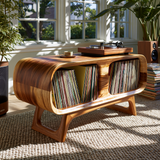 Caldova Sculpted Rounded Frame Handcrafted Record Player Stand With Storage - Timberustic Record Player Stand With Storage