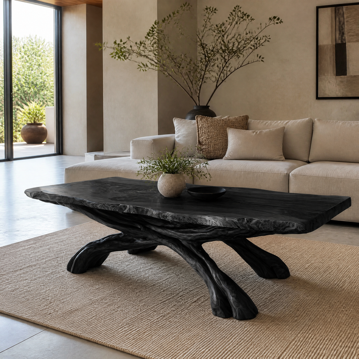 Caldrava Live Edge Sculpted Coffee Table by Timberustic — Black finish