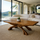 Caldrava Live Edge Sculpted Coffee Table by Timberustic — Brown finish