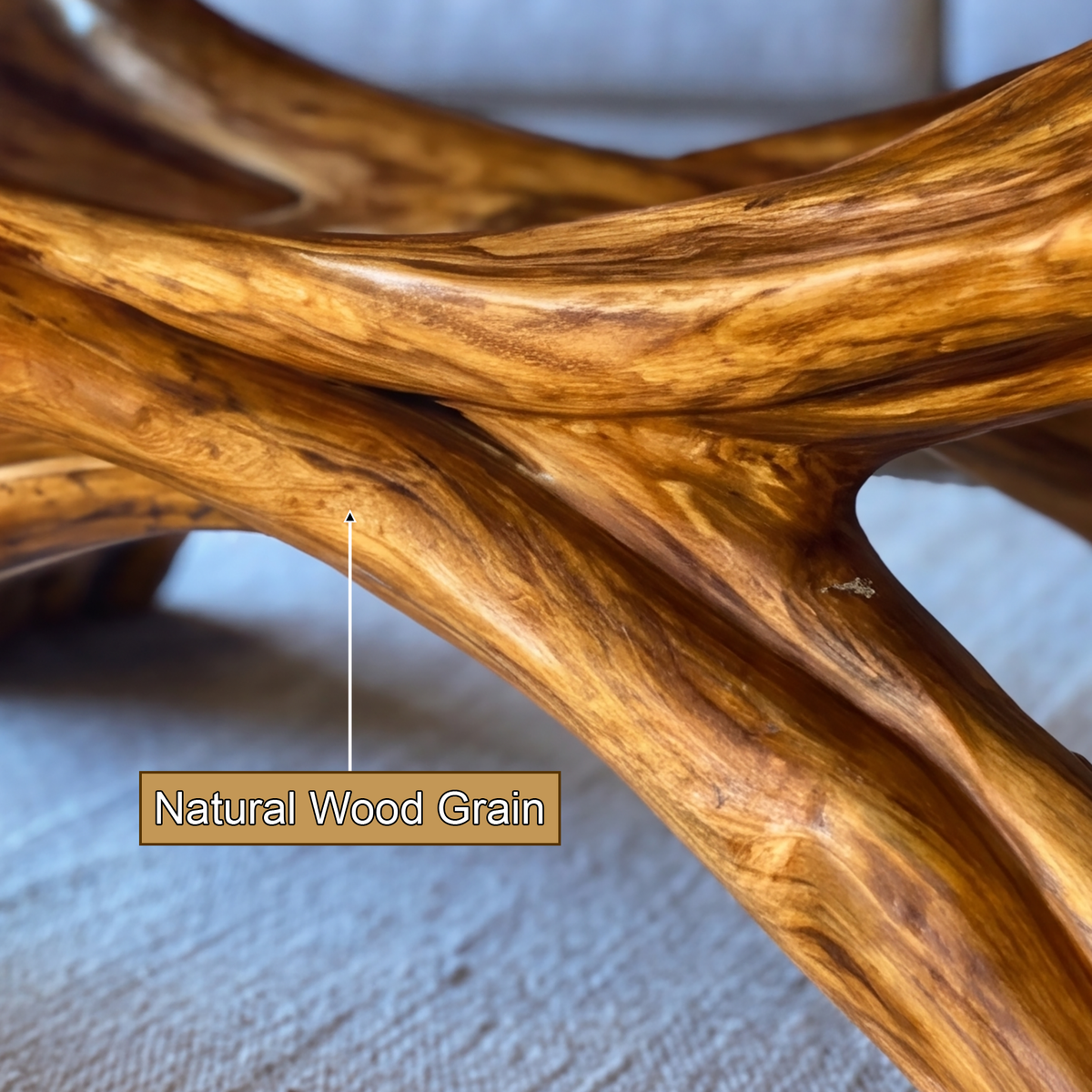 Caldrava Live Edge Sculpted Coffee Table by Timberustic — natural wood grain detail