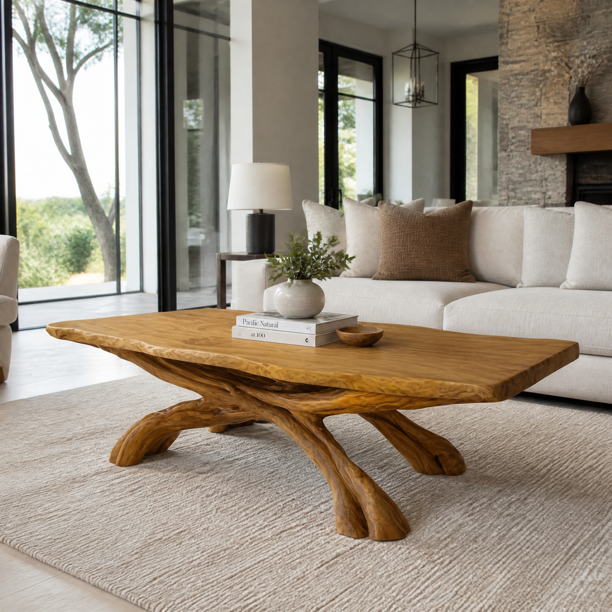 Caldrava Live Edge Sculpted Coffee Table by Timberustic — Teak finish