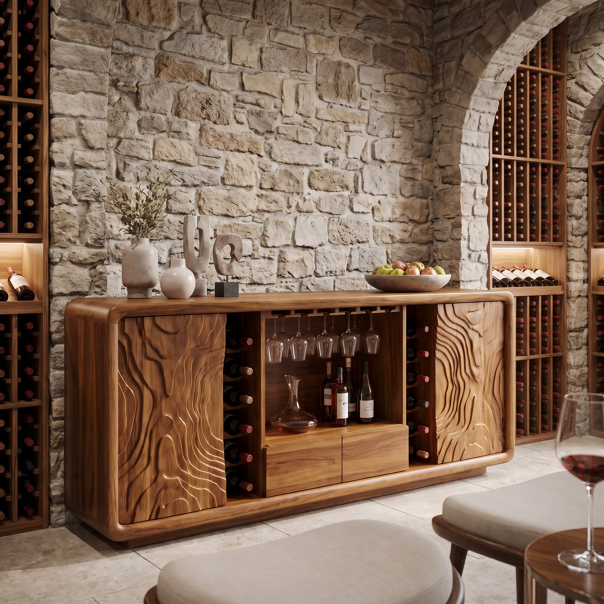 Calvessa Solid Wood Handcrafted Wine Cabinet by Timberustic — Brown finish
