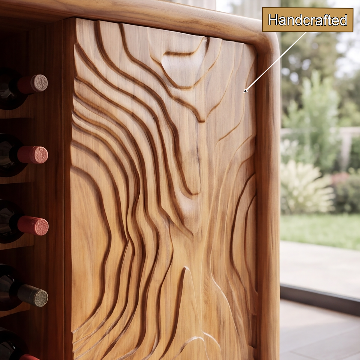 Calvessa Solid Wood Handcrafted Wine Cabinet by Timberustic — handcrafted details