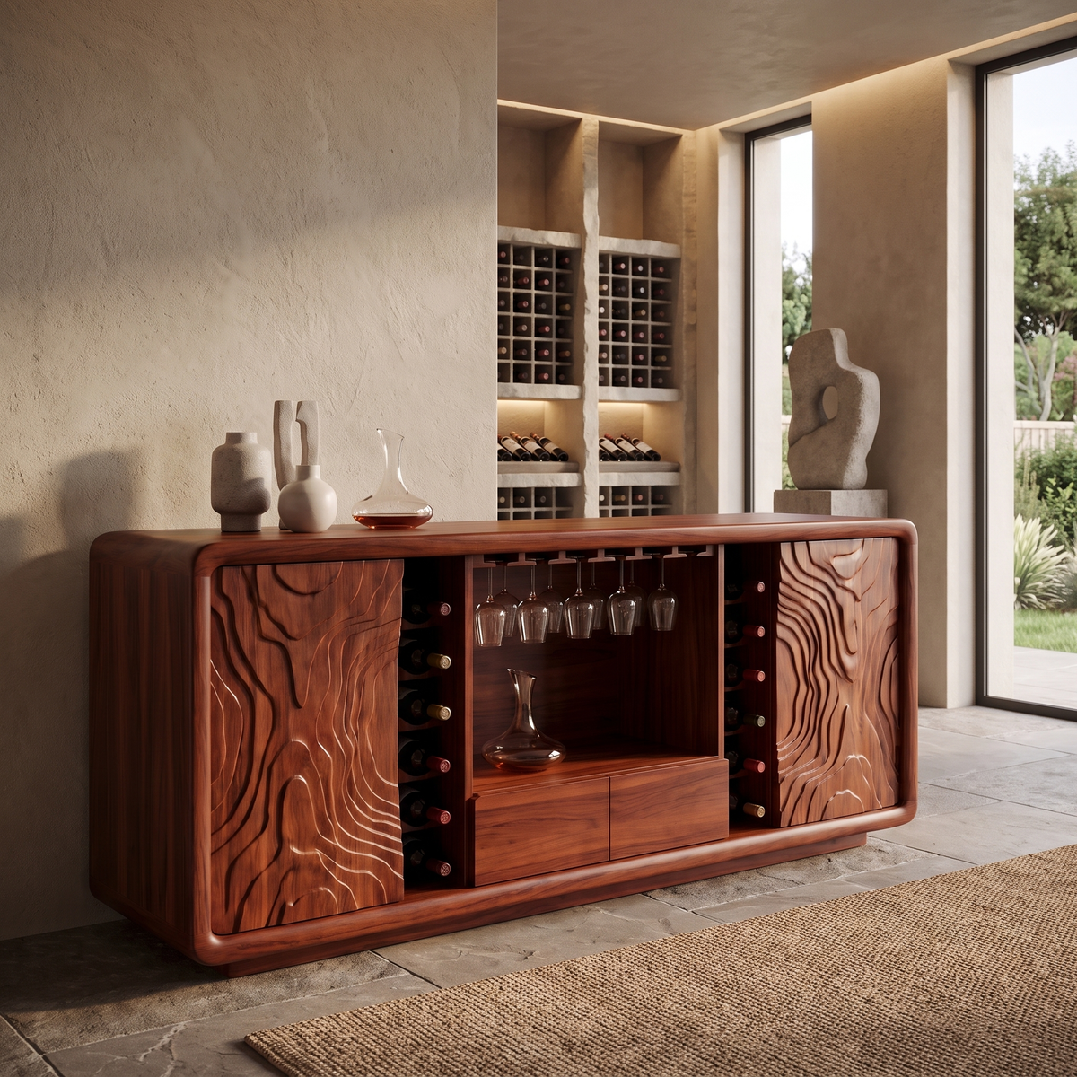 Calvessa Solid Wood Handcrafted Wine Cabinet by Timberustic — Mahogany finish