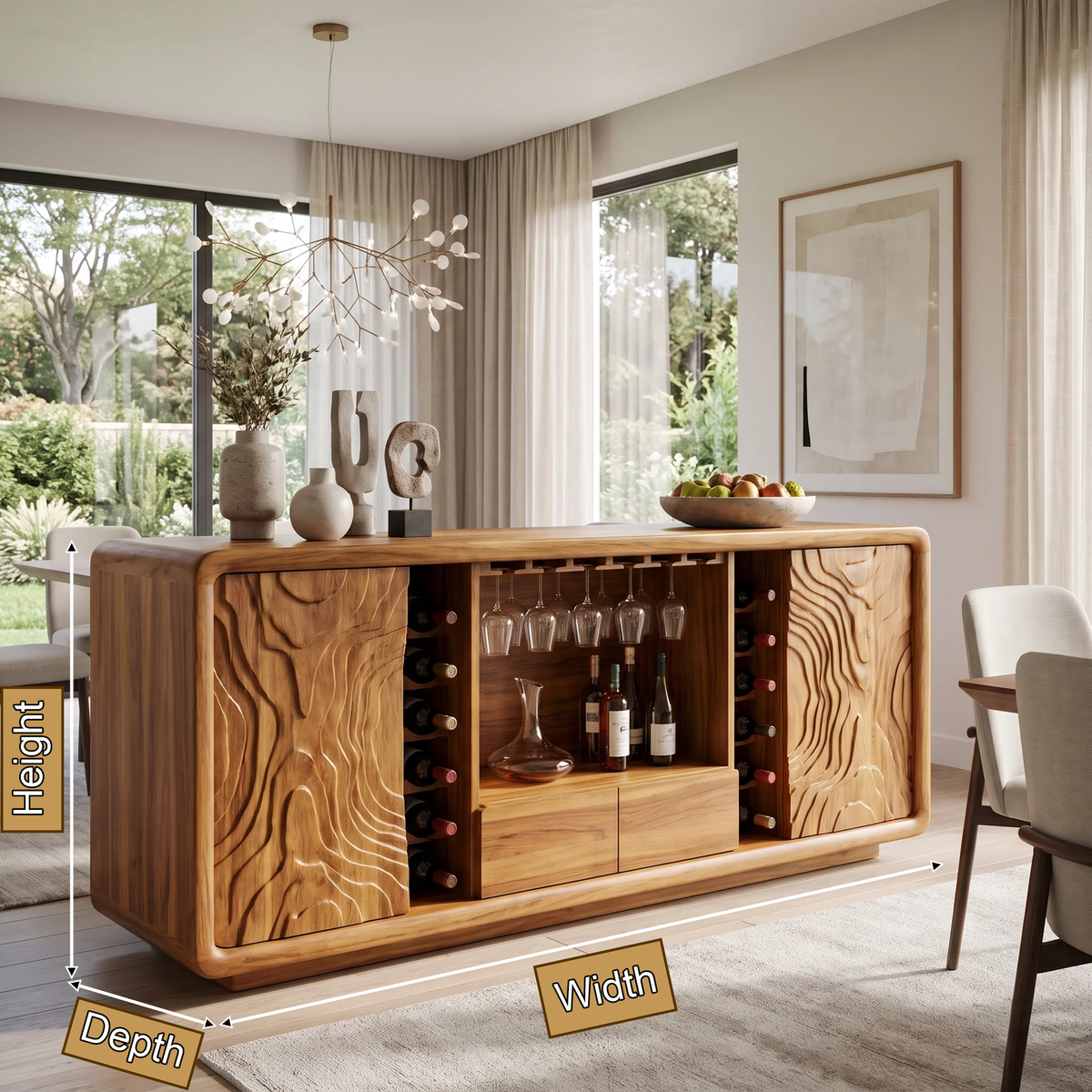 Calvessa Solid Wood Handcrafted Wine Cabinet by Timberustic — product dimensions