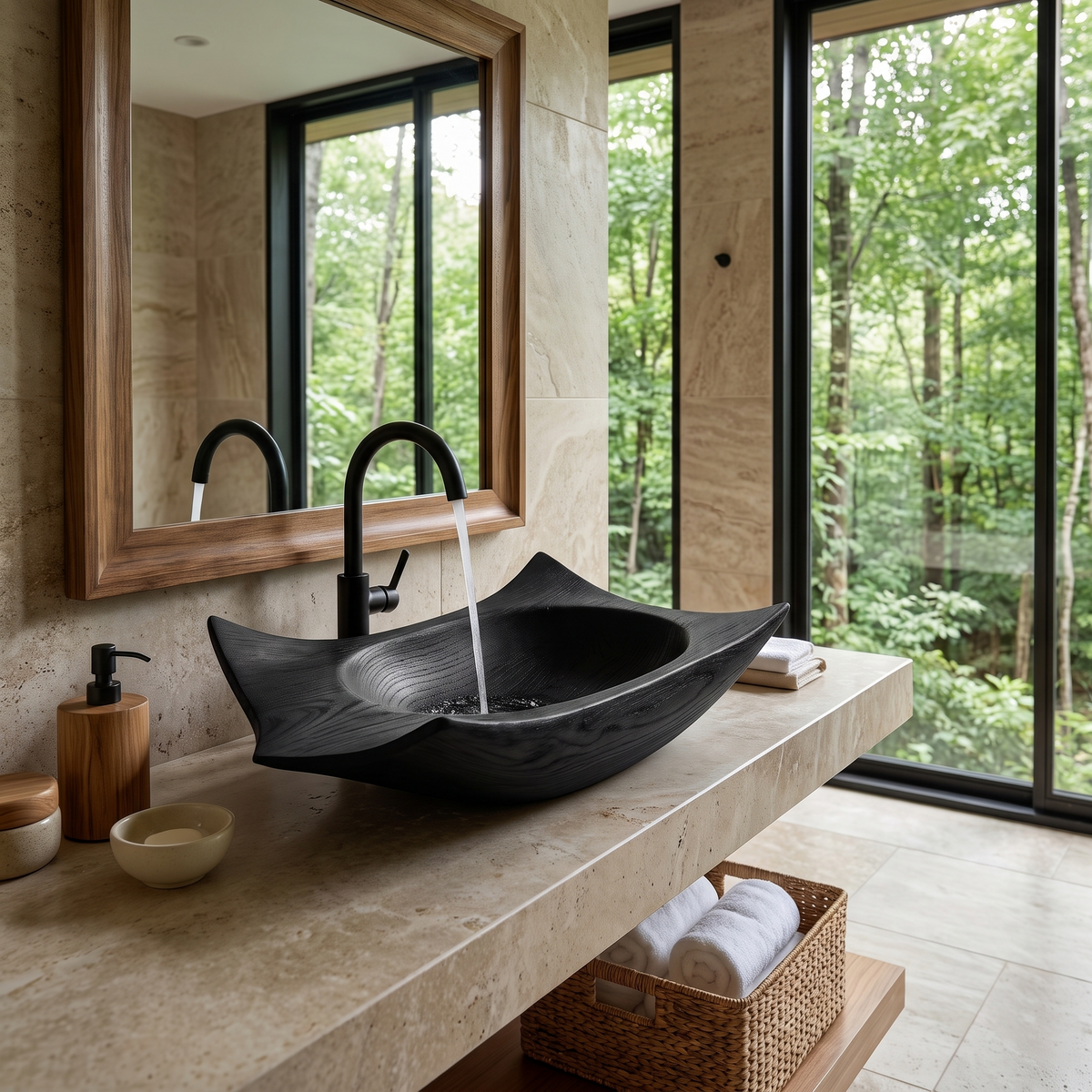 Calyra Raised-Corner Sculpted Handcrafted Vessel Sinks Black - Timberustic Vessel Sinks