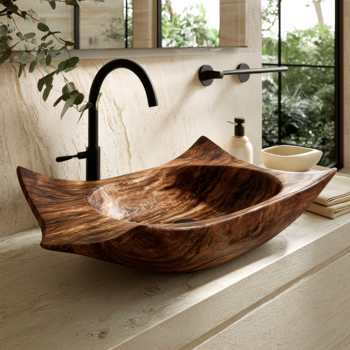Calyra Raised-Corner Sculpted Handcrafted Vessel Sinks Brown - Timberustic Vessel Sinks