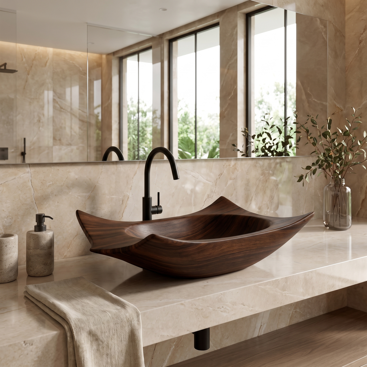 Calyra Raised-Corner Sculpted Handcrafted Vessel Sinks Dark Walnut - Timberustic Vessel Sinks