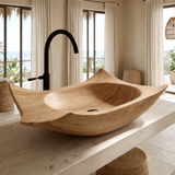Calyra Raised-Corner Sculpted Handcrafted Vessel Sinks Natural Oak - Timberustic Vessel Sinks