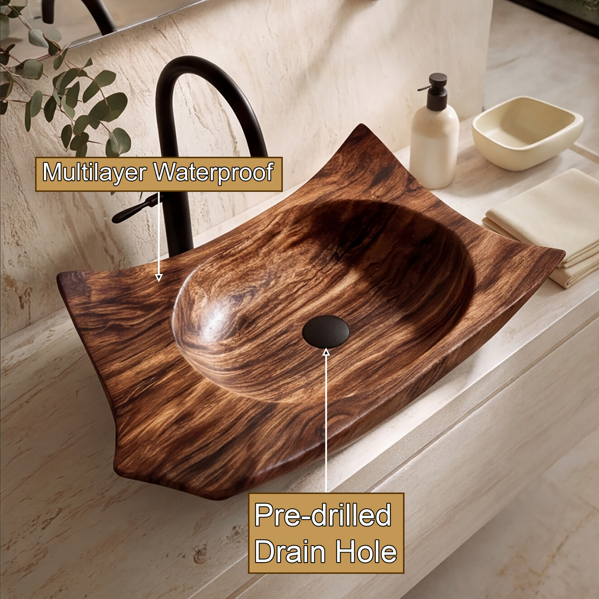 Calyra Raised-Corner Sculpted Handcrafted Vessel Sinks - Timberustic Vessel Sinks