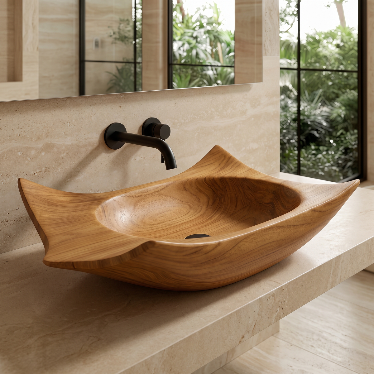 Calyra Raised-Corner Sculpted Handcrafted Vessel Sinks Teak - Timberustic Vessel Sinks