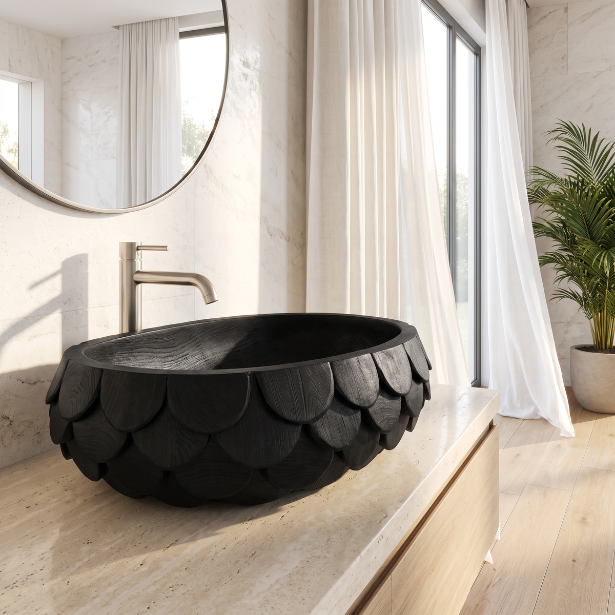 Calythra Layered Petal Handcrafted Vessel Sinks Black - Timberustic Vessel Sinks
