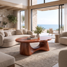 Calyven Oval-Top Sculpted Handcrafted Coffee Table by Timberustic — Mahogany finish