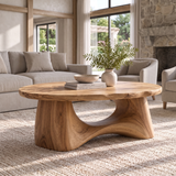 Calyven Oval-Top Sculpted Handcrafted Coffee Table by Timberustic — Natural Oak finish