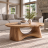 Calyven Oval-Top Sculpted Handcrafted Coffee Table by Timberustic — Natural Oak finish