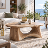 Calyven Oval-Top Sculpted Handcrafted Coffee Table by Timberustic — product dimensions
