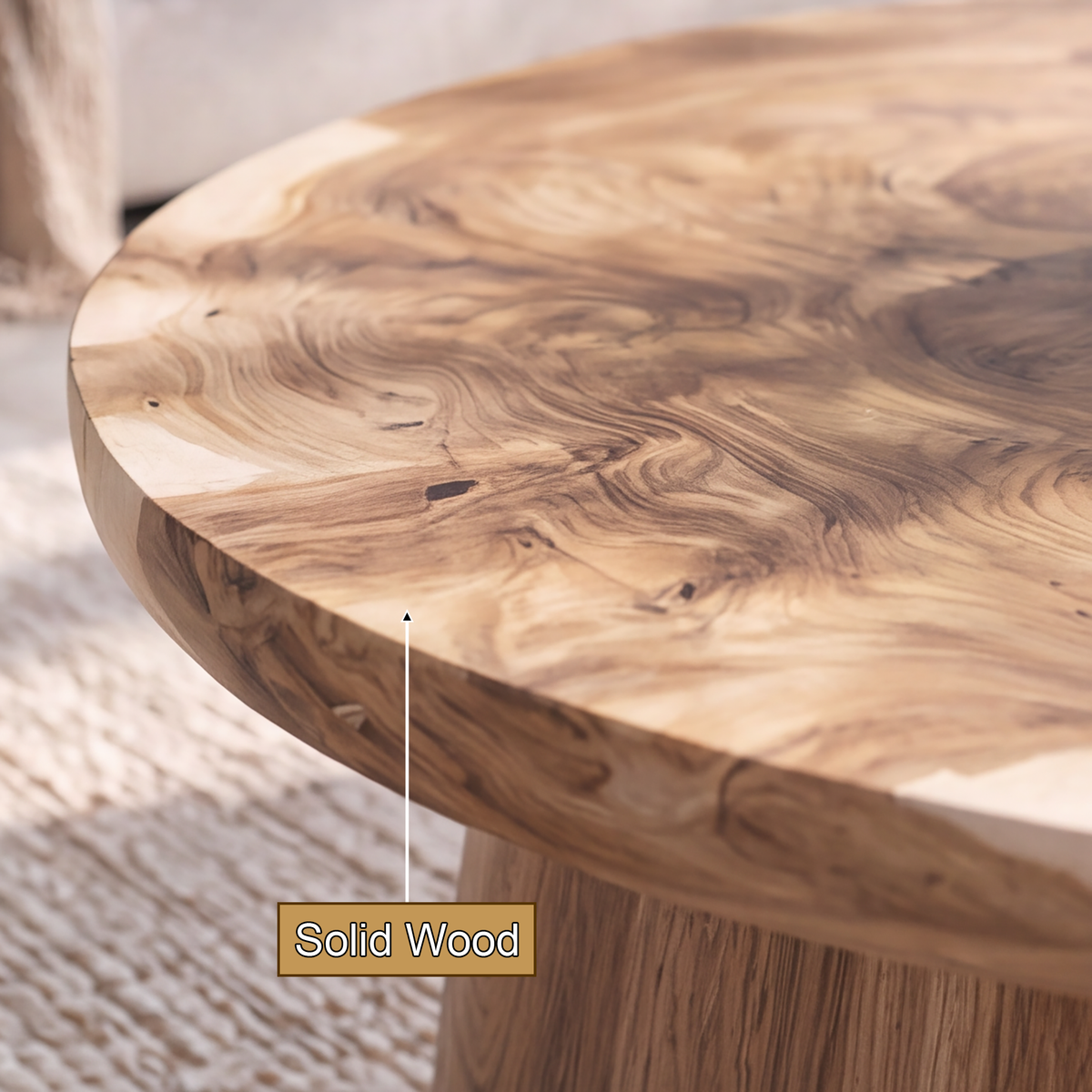 Calyven Oval-Top Sculpted Handcrafted Coffee Table by Timberustic — solid wood detail